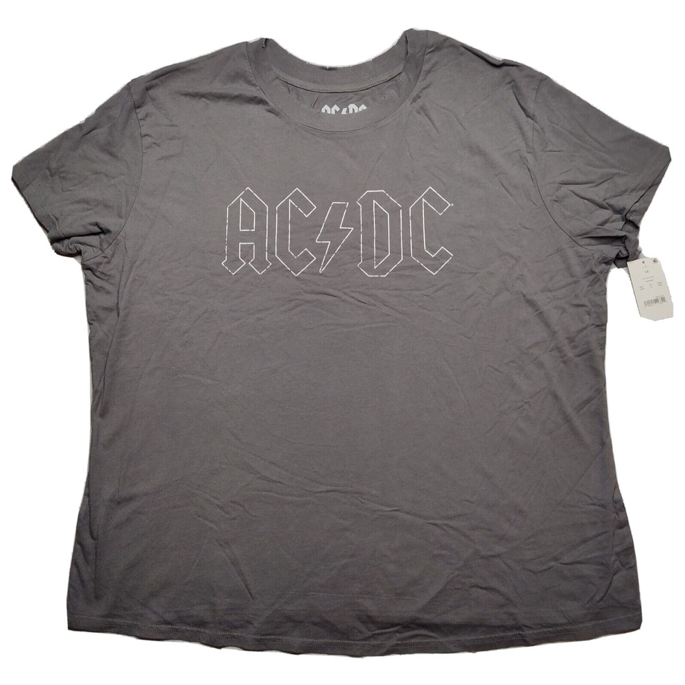 AC/DC Rock Band Women‎ Plus 1X Charcoal Gray ACDC Distressed T-Shirt NEW